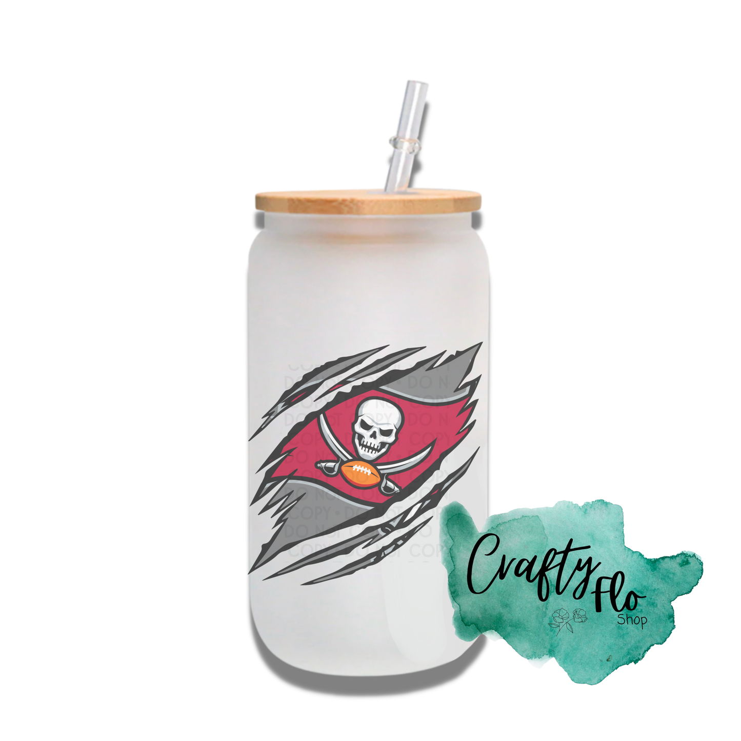 Personalizable Tampa Bay Buccaneers Inspired Theme 16oz glass can with straw/ Add name at checkout