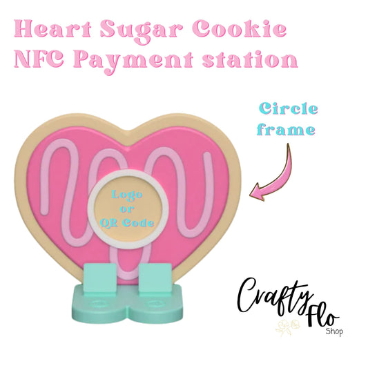 Heart Sugar Cookie NFC Smart Tap Payment Station – Tap to Pay Sign | Contactless Checkout Display | Smart Tap | NFC | Custom QR Code Stand