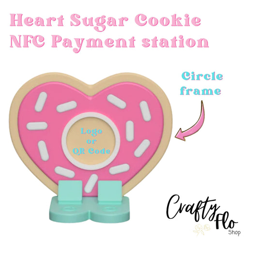 Heart Sugar Cookie NFC Smart Tap Payment Station – Tap to Pay Sign | Contactless Checkout Display | Smart Tap | NFC | Custom QR Code Stand