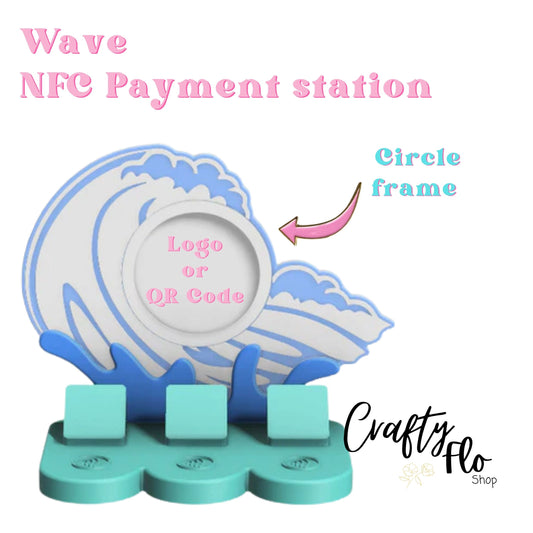 Ocean Wave NFC Smart Tap Payment Station – Tap to Pay Sign | Contactless Checkout Display | Smart Tap | NFC | Custom QR Code Stand
