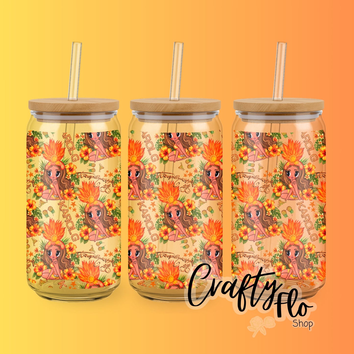 Karol G inspired oz glass can Tumbler with Straw, Durable Design, bamboo Lid, Fun and Functional Beverage Drinkware