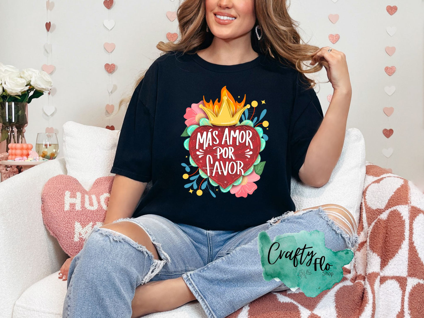 Mas Amor Sweatshirt or T-shirt - Valentines Day Graphic Tee - Unisex Fabric - Ideal for Holiday Fashion - True to Size Fit - Pullover