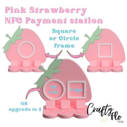 Pink Strawberry NFC Smart Tap Payment Station – Tap to Pay Sign | Contactless Checkout Display | Smart Tap | NFC | Custom QR Code Stand