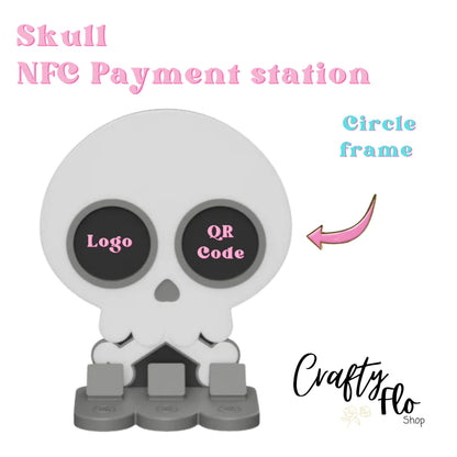 Skull NFC Smart Tap Payment Station – Tap to Pay Sign | Contactless Checkout Display | Smart Tap | NFC | Custom QR Code Stand