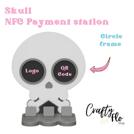 Skull NFC Smart Tap Payment Station – Tap to Pay Sign | Contactless Checkout Display | Smart Tap | NFC | Custom QR Code Stand