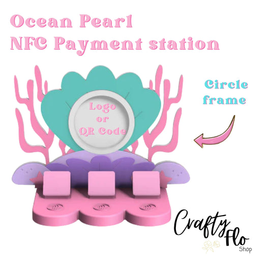 Ocean Pearl NFC Smart Tap Payment Station – Tap to Pay Sign | Contactless Checkout Display | Smart Tap | NFC | Custom QR Code Stand