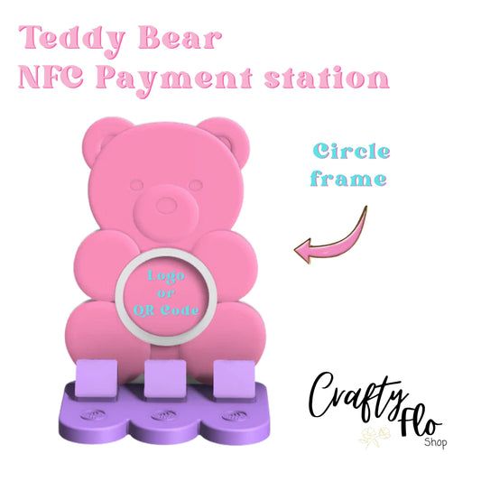 Teddy Bear NFC Smart Tap Payment Station – Tap to Pay Sign | Contactless Checkout Display | Smart Tap | NFC | Custom QR Code Stand