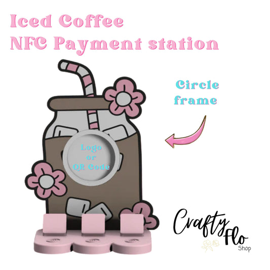 Iced Coffee Libby NFC Smart Tap Payment Station – Tap to Pay Sign | Contactless Checkout Display | Smart Tap | NFC | Custom QR Code Stand