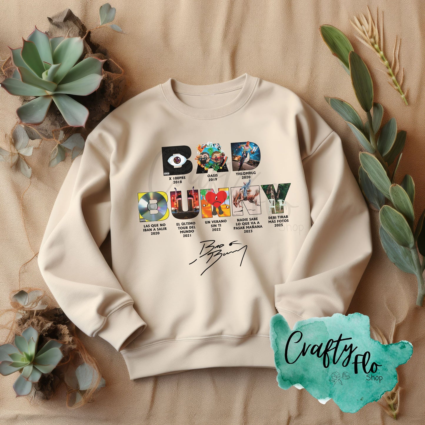 Bad Bunny Album Eras Inspired Unisex Sweatshirt - Front and back graphic- Playful Design, Casual Style, Versatile for Casual Outings, True to Size Fit - Fabric