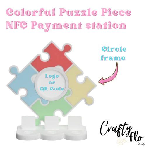 Autism Awareness | Puzzle Piece NFC Smart Tap Payment Station – Tap to Pay Sign | Contactless Checkout Display | Smart Tap | NFC | Custom QR Code Stand