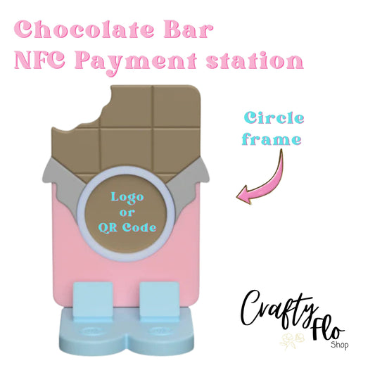Chocolate Bar NFC Smart Tap Payment Station – Tap to Pay Sign | Contactless Checkout Display | Smart Tap | NFC | Custom QR Code Stand
