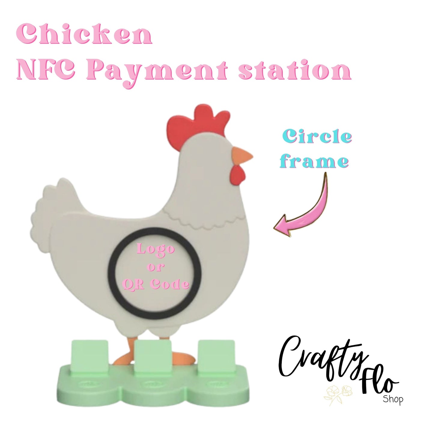 Chicken NFC Smart Tap Payment Station – Tap to Pay Sign | Contactless Checkout Display | Smart Tap | NFC | Custom QR Code Stand