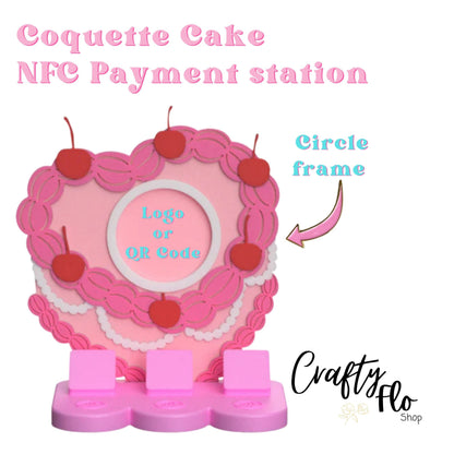 Coquette Cake NFC Smart Tap Payment Station – Tap to Pay Sign | Contactless Checkout Display | Smart Tap | NFC | Custom QR Code Stand