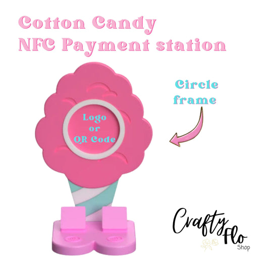 Cotton Candy NFC Smart Tap Payment Station – Tap to Pay Sign | Contactless Checkout Display | Smart Tap | NFC | Custom QR Code Stand
