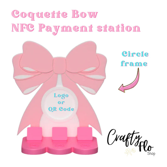 Coquette Bow NFC Smart Tap Payment Station – Tap to Pay Sign | Contactless Checkout Display | Smart Tap | NFC | Custom QR Code Stand