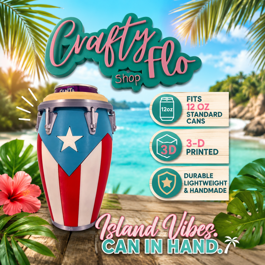 Conga de Puerto Rico inspired 12oz Can Holder with Handle – 3D Printed – PR Tumbler Style Can Holder Energy drink Holder