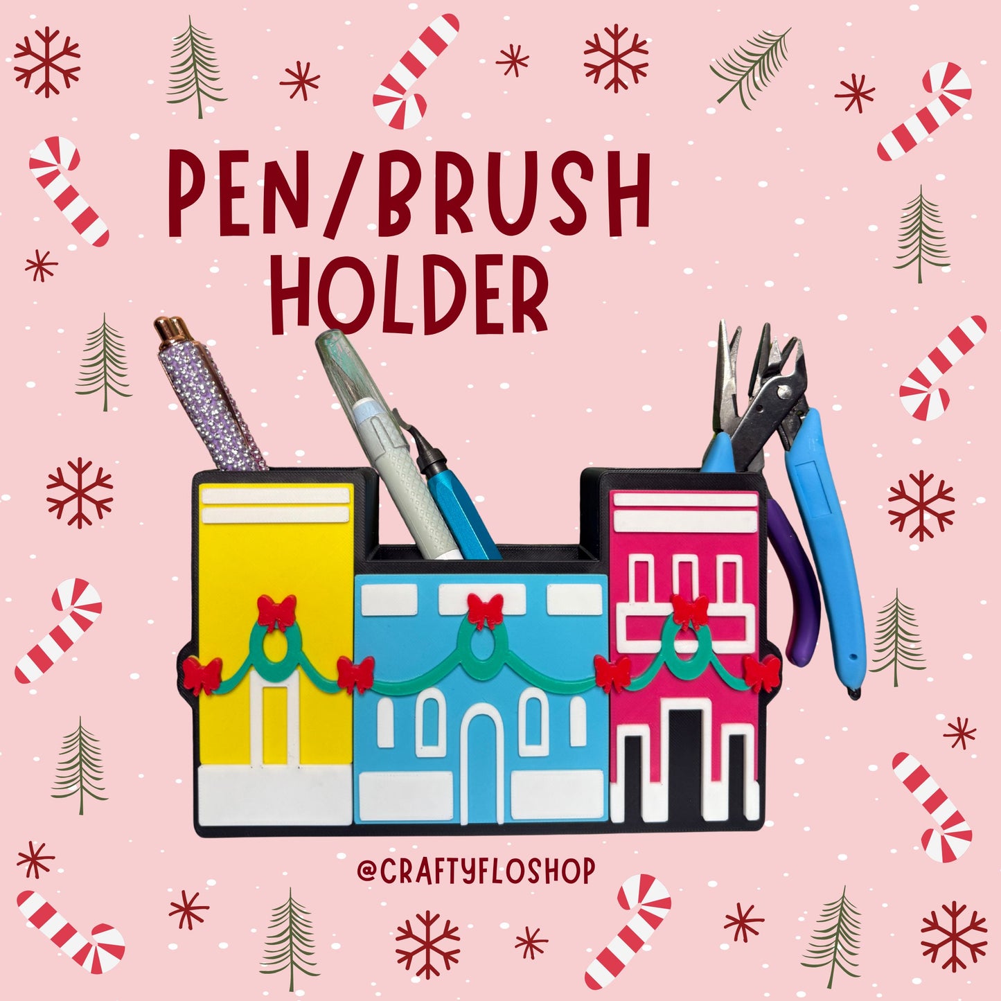 Casitas de Navidad en Puerto Rico Inspired Desk Organizer| Pen and Pencil Holder Custom 3D Printed Brush Holder Office Study Stationery Desktop Storage Marker Organizer