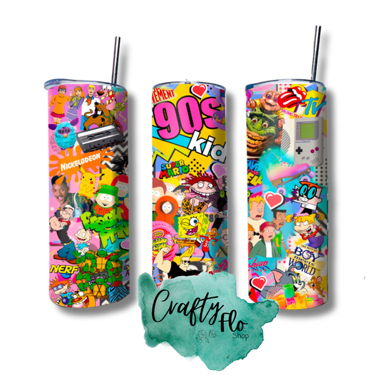 90s kid colorful cartoon era 20oz stainless steel tumbler with metal straw