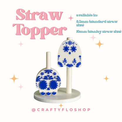 Talavera sugar skull and ghost inspired Straw Topper| dia de los muertos Inspired 3D Printed Straw Toppers Drinkware Accessories Stylish
