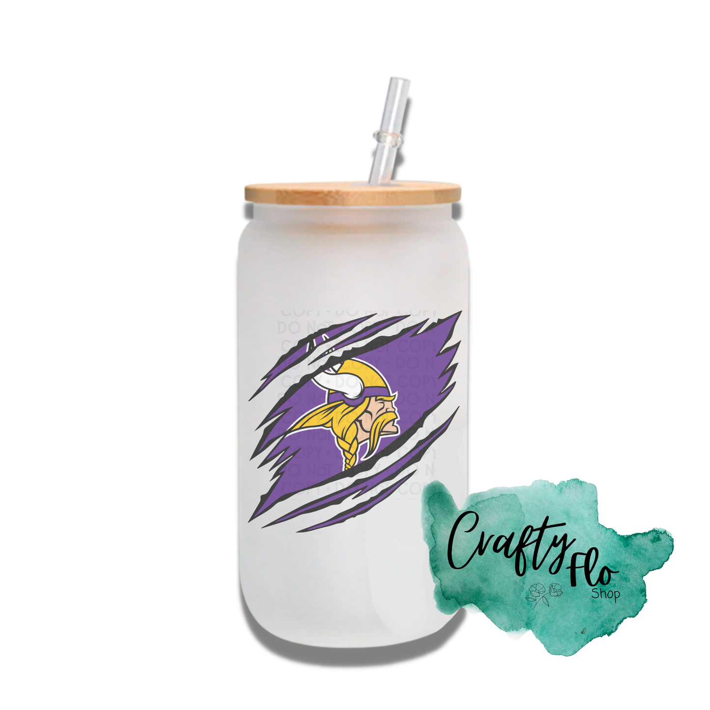 Personalizable Minnesota Vikings Inspired Theme 16oz glass can with straw/ Add name at checkout