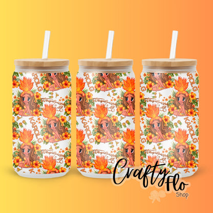 Karol G inspired oz glass can Tumbler with Straw, Durable Design, bamboo Lid, Fun and Functional Beverage Drinkware