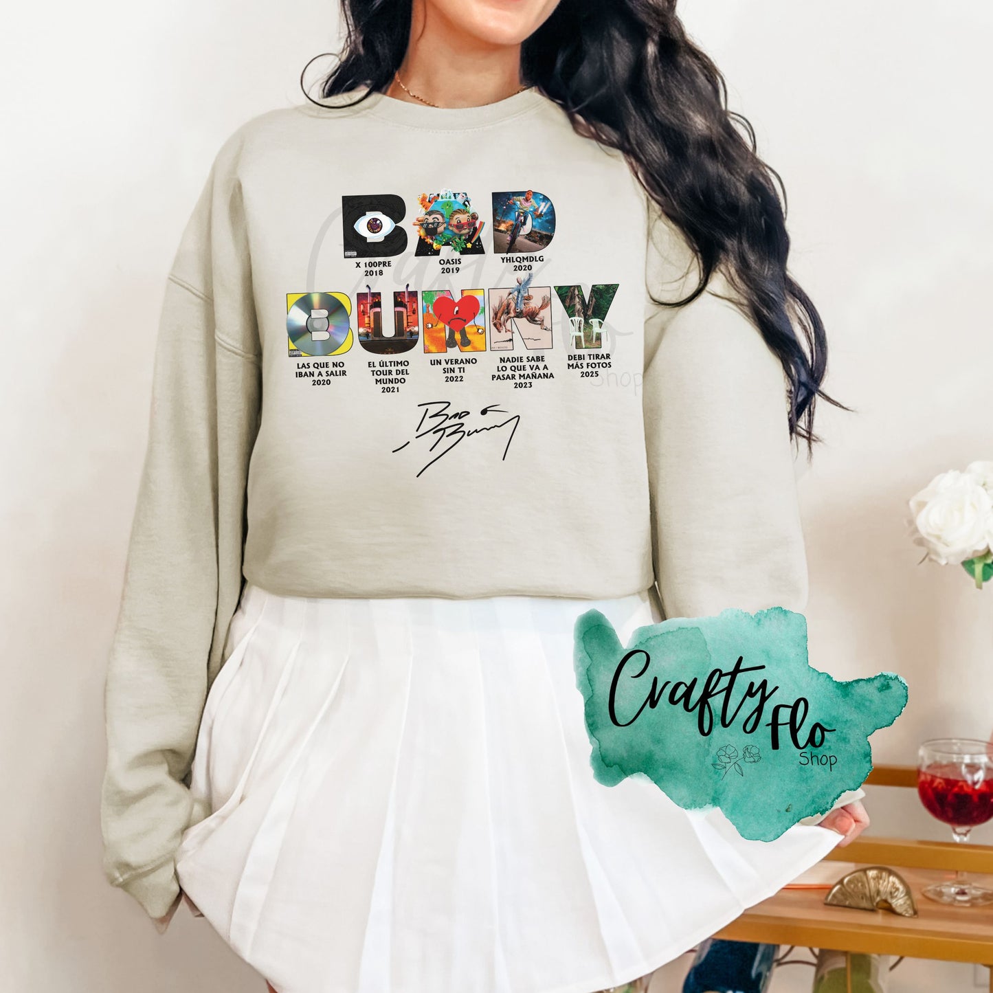 Bad Bunny Album Eras Inspired Unisex Sweatshirt - Front and back graphic- Playful Design, Casual Style, Versatile for Casual Outings, True to Size Fit - Fabric