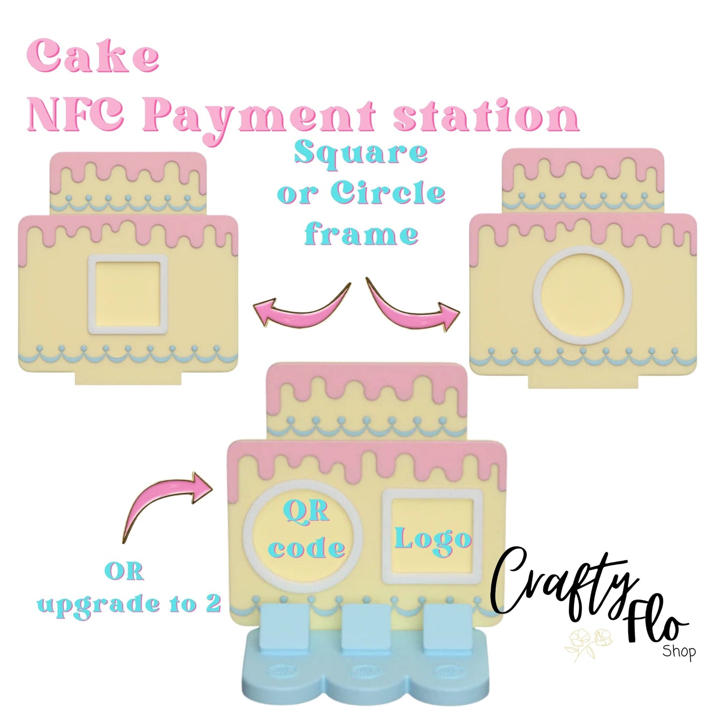 Cake NFC Smart Tap Payment Station – Tap to Pay Sign | Contactless Checkout Display | Smart Tap | NFC | Custom QR Code Stand