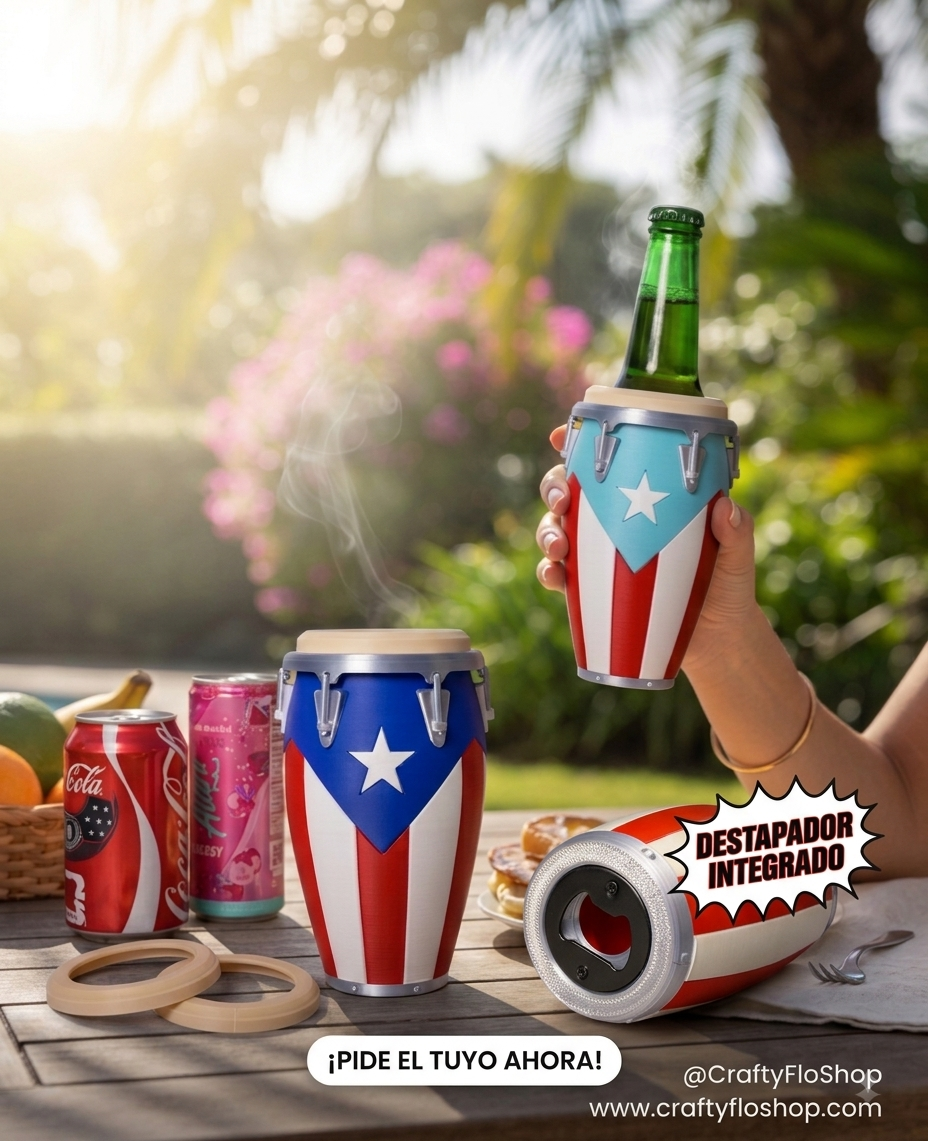Conga de Puerto Rico inspired 12oz Can Holder – 3D Printed – PR Tumbler Style Can Holder Energy drink Holder