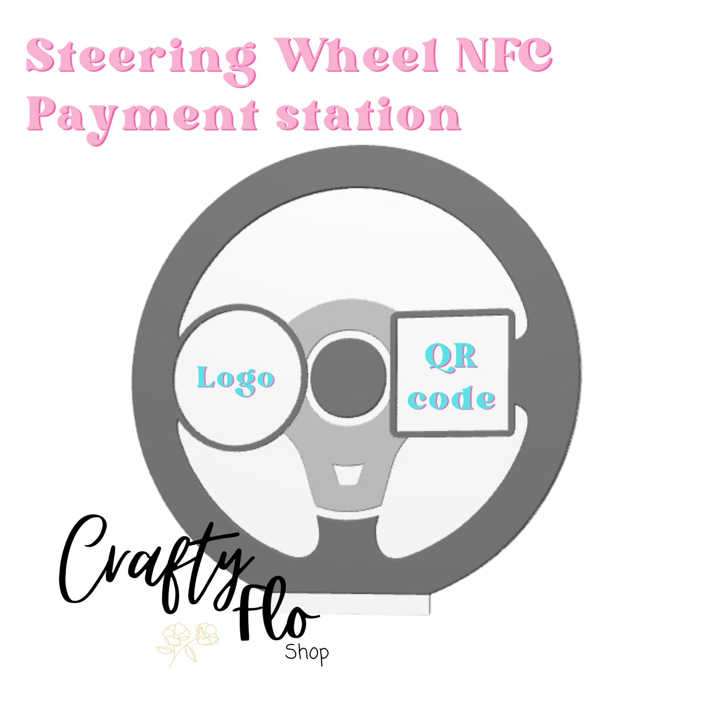 Steering Wheel NFC Smart Tap Payment Station – Tap to Pay Sign | Contactless Checkout Display | Smart Tap | NFC | Custom QR Code Stand