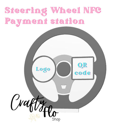 Steering Wheel NFC Smart Tap Payment Station – Tap to Pay Sign | Contactless Checkout Display | Smart Tap | NFC | Custom QR Code Stand