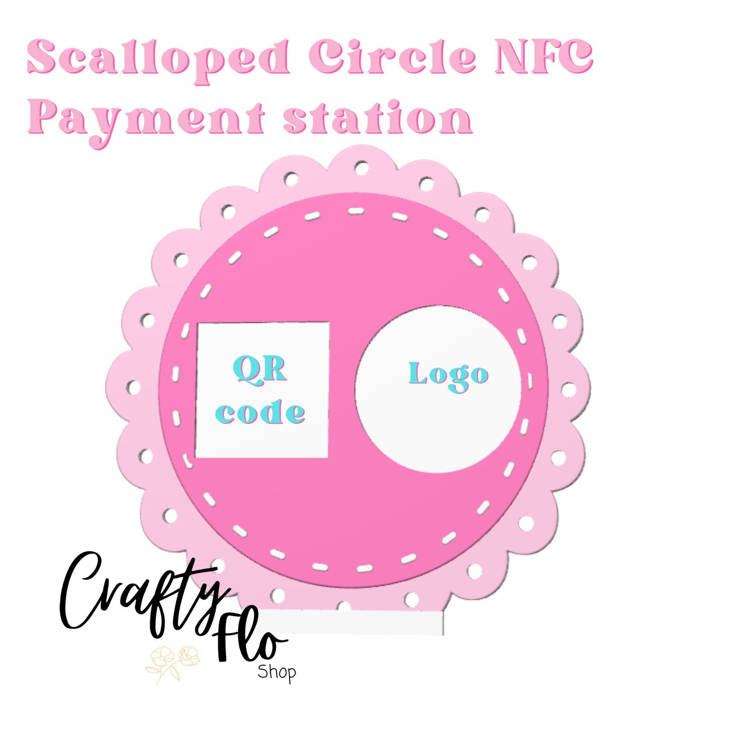 Scalloped Circle NFC Smart Tap Payment Station – Tap to Pay Sign | Contactless Checkout Display | Smart Tap | NFC | Custom QR Code Stand