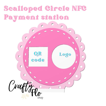 Scalloped Circle NFC Smart Tap Payment Station – Tap to Pay Sign | Contactless Checkout Display | Smart Tap | NFC | Custom QR Code Stand