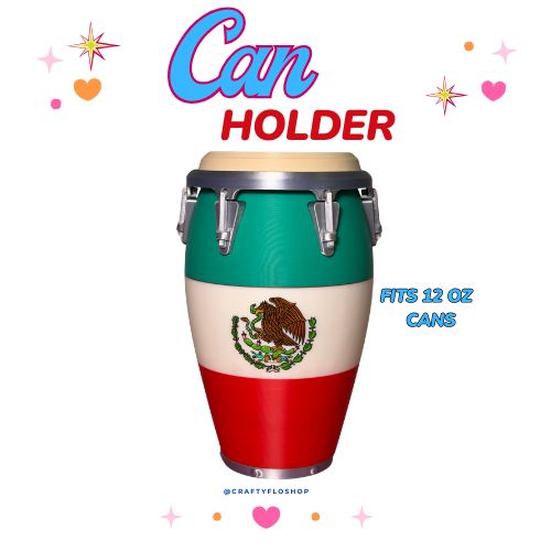 Mexico Flag Conga inspired 12oz Can Holder – 3D Printed – Caribbean Tumbler Style Can Holder Energy drink Holder
