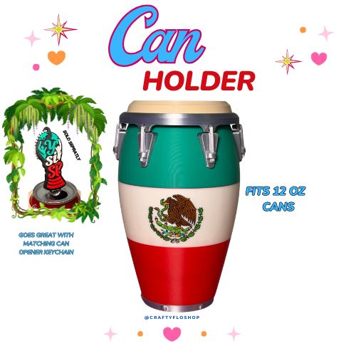 Mexico Flag Conga inspired 12oz Can Holder – 3D Printed – Caribbean Tumbler Style Can Holder Energy drink Holder