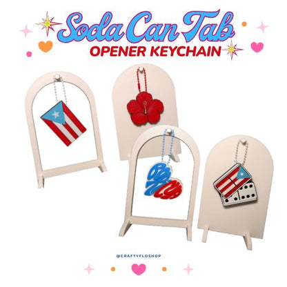 Puerto Rican Inspired Soda can keychain, easy can tab opener, save your nails, keychains, arthritis friendly, cute can tab opener