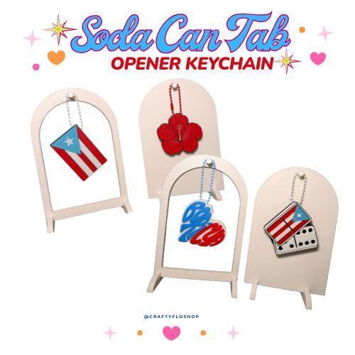Puerto Rican Inspired Soda can keychain, easy can tab opener, save your nails, keychains, arthritis friendly, cute can tab opener