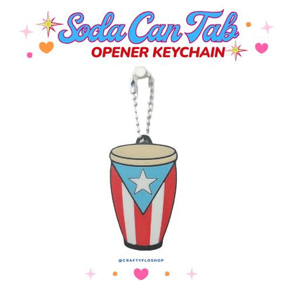 Puerto Rican Conga Inspired Soda can keychain, easy can tab opener, save your nails, keychains, arthritis friendly, cute can tab opener