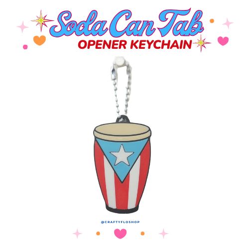 Puerto Rican Conga Inspired Soda can keychain, easy can tab opener, save your nails, keychains, arthritis friendly, cute can tab opener