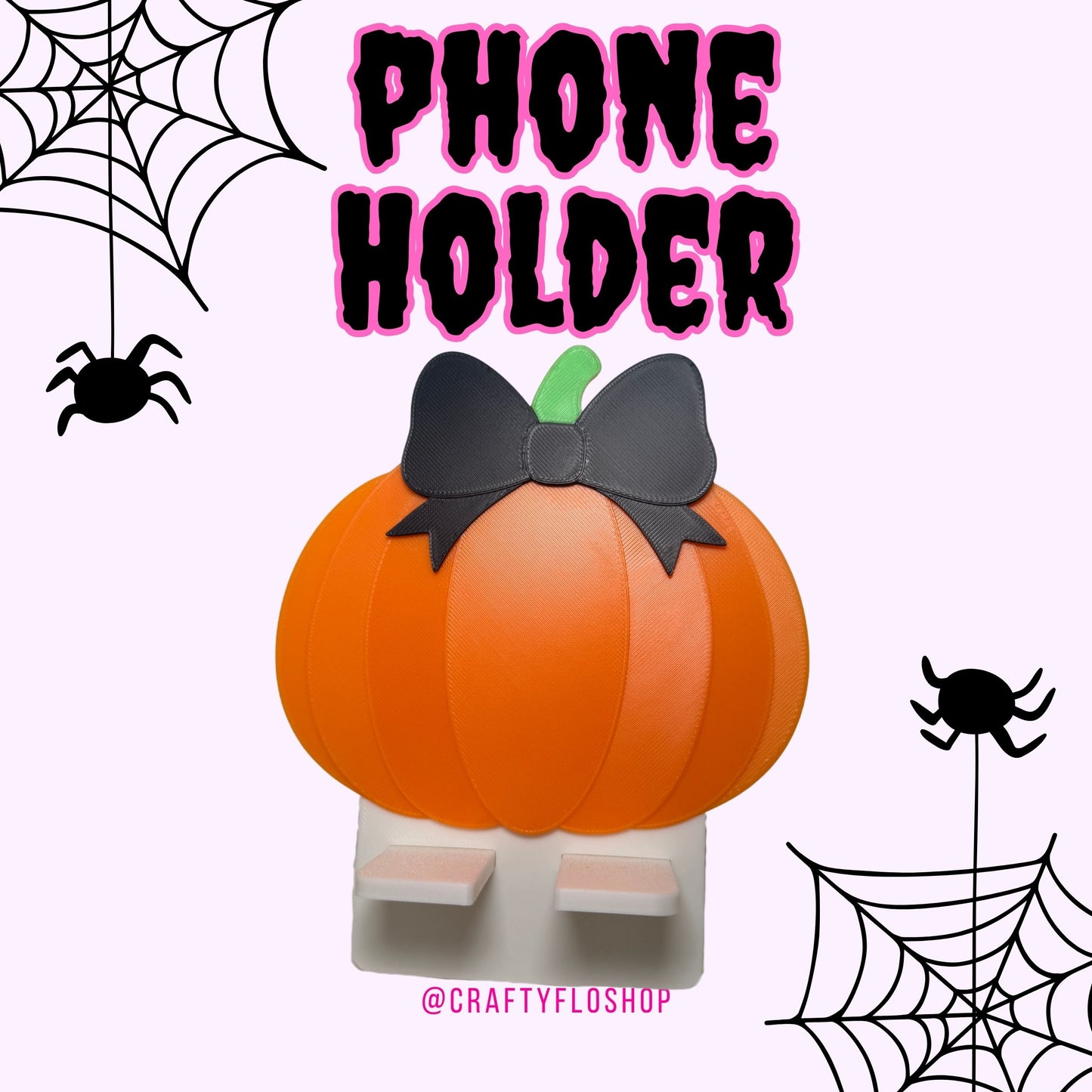 Cute Coquette Pumpkin with bow Phone Stand: 3D Printed Desk Accessory for Kindle, iPhone & Android