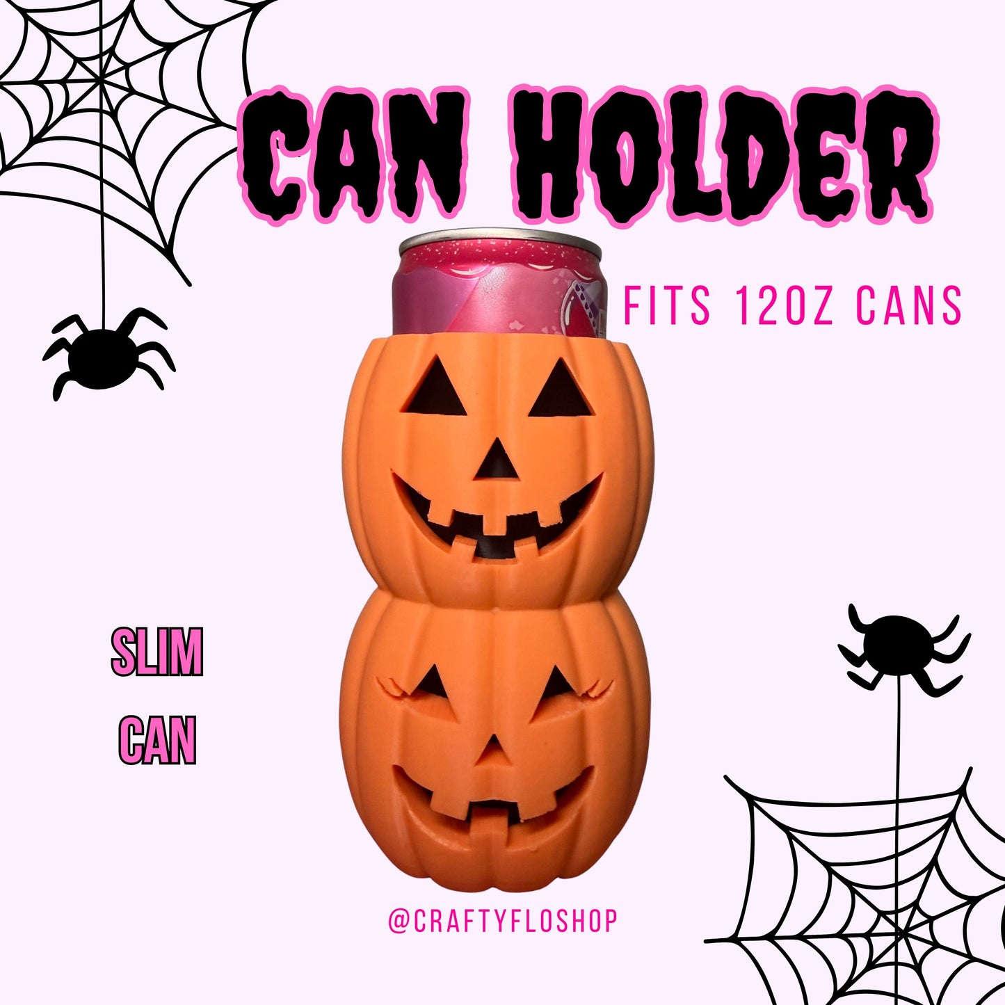 Jackolantern Pumpkin inspired 12oz Can Holder – 3D Printed – Spooky Season Can Holder Energy drink Holder