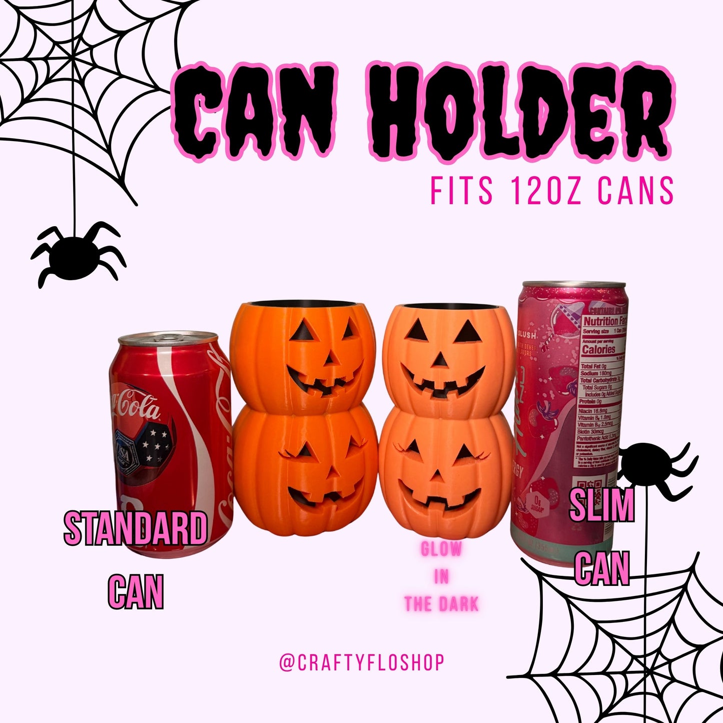 Jackolantern Pumpkin inspired 12oz Can Holder – 3D Printed – Spooky Season Can Holder Energy drink Holder