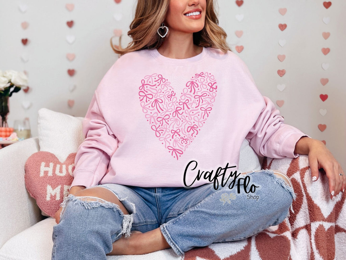 Coquette bow heart Graphic Sweatshirt or Tshirt- apparel | Unisex Fabric, Comfortable Fit, Valentines - Pullover