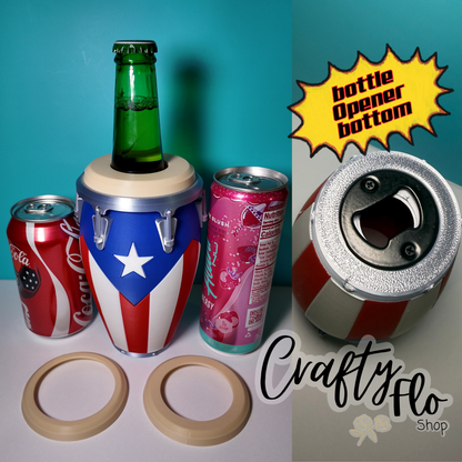 Conga de Puerto Rico inspired 12oz Can Holder – 3D Printed – PR Tumbler Style Can Holder Energy drink Holder