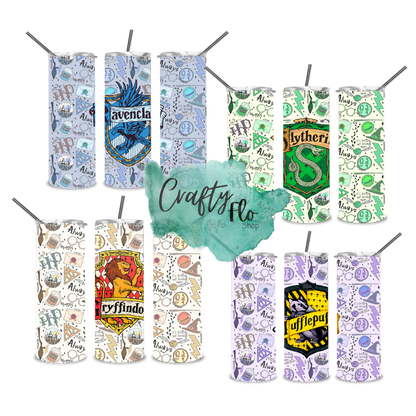 Legacy Wizarding School of Magic Houses 20oz stainless steel tumbler with straw| Ravenclaw, Slytherin, Gryffindor, Hufflepuff