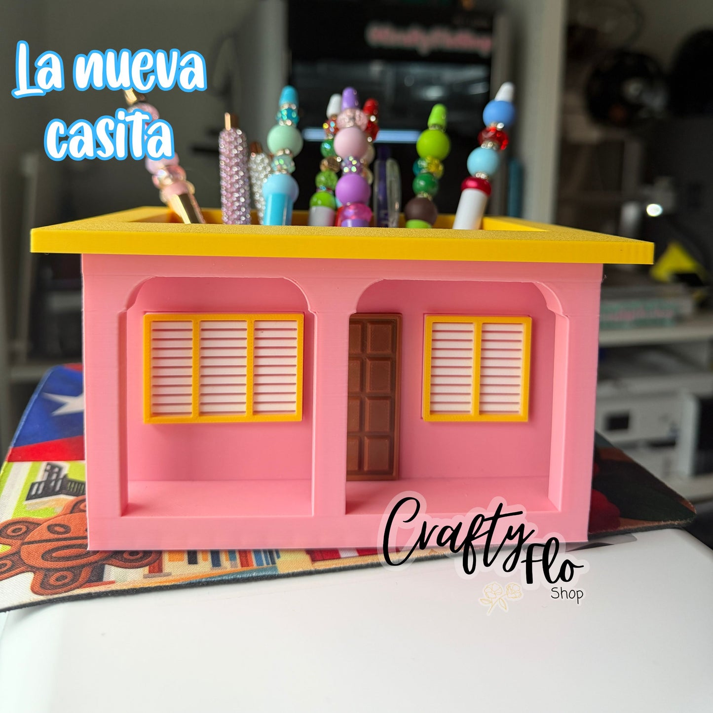 La nueva Casita 2.0 Inspired Desk Organizer| Pen and Pencil Holder Custom 3D Printed Brush Holder Office Study Stationery Desktop Storage Marker Organizer